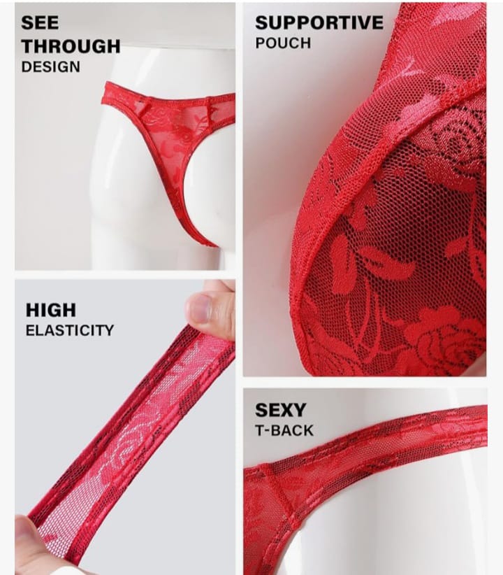 Men's Thongs Lace Underwear G-String Low Rise See Through Floral thong Tanga Pants